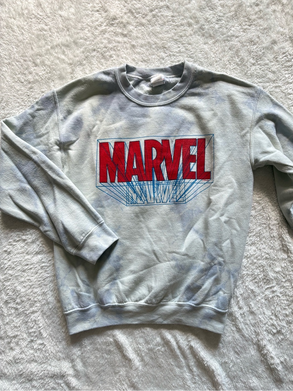 Junk Food Clothing Light Blue and White Marvel Graphic Crew Neck Sweatshirt